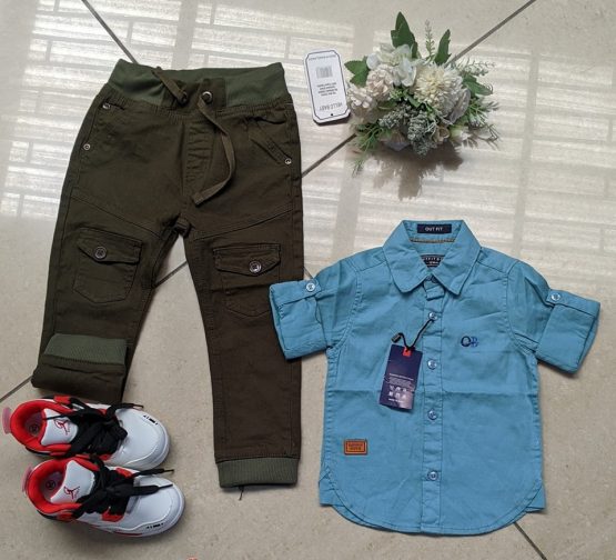 Boy Set Cargo Trouser & Shirt, Shoe