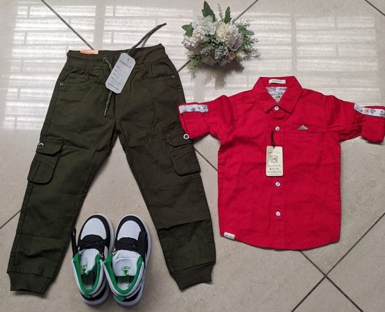 Boy Set Cargo Trouser & Shirt, Shoe